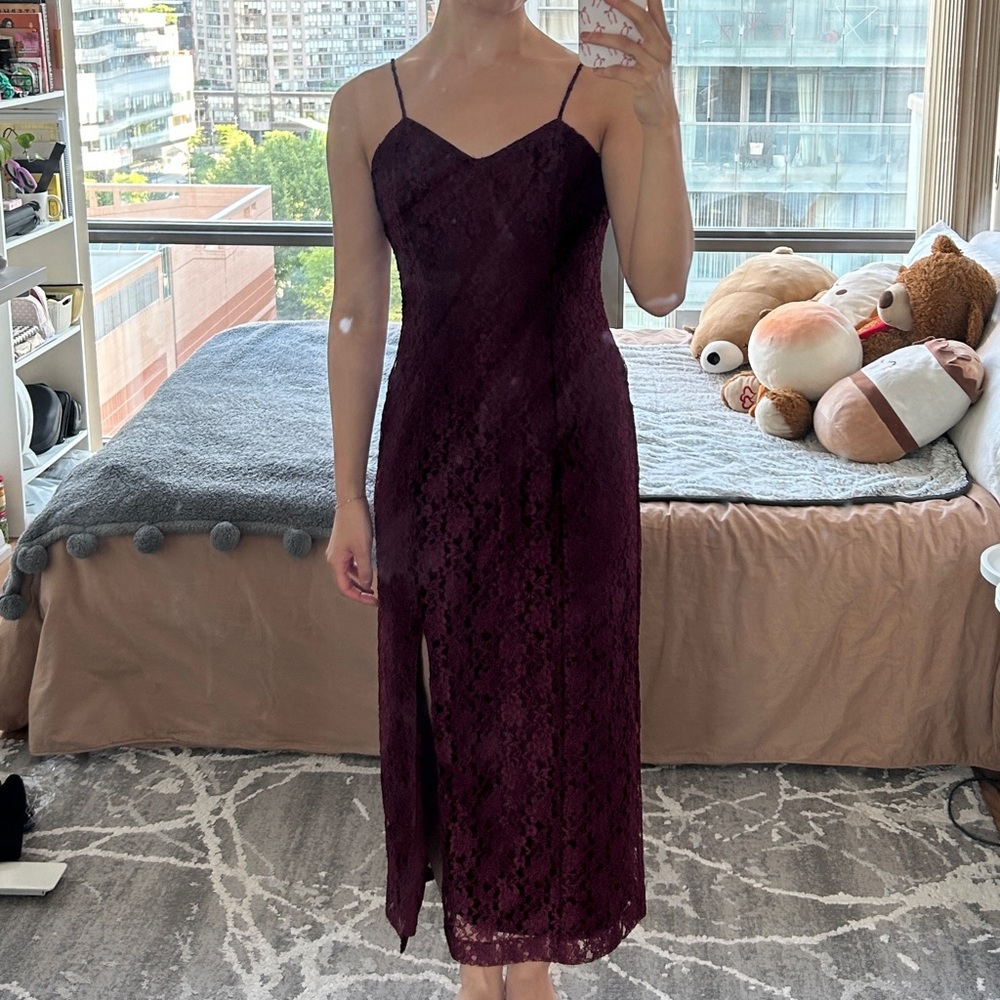 Red lace maxi dress